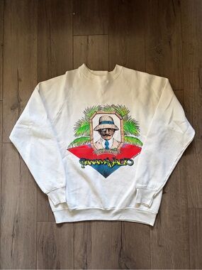 Vintage Panama Jack 80s White Graphic Crewneck Sweater Made in USA Medium